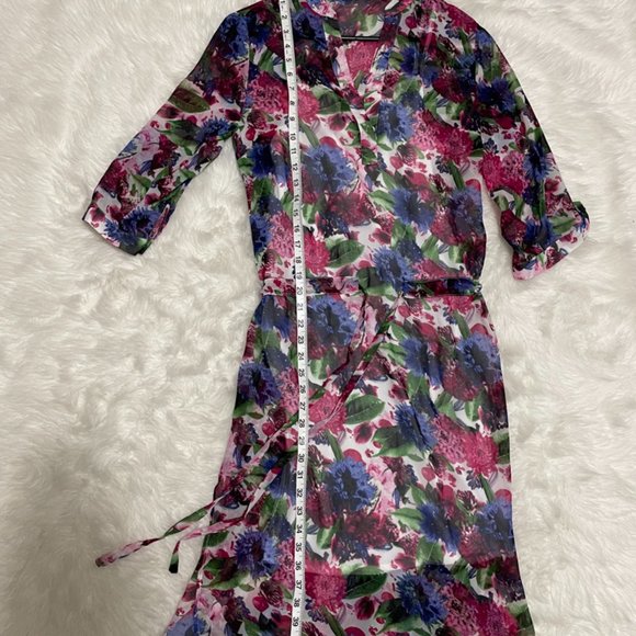 STYLEWE ELENYUN Semi sheer Multicolor Floral Silk Midi Dress with Ivory slip XL - Picture 3 of 16